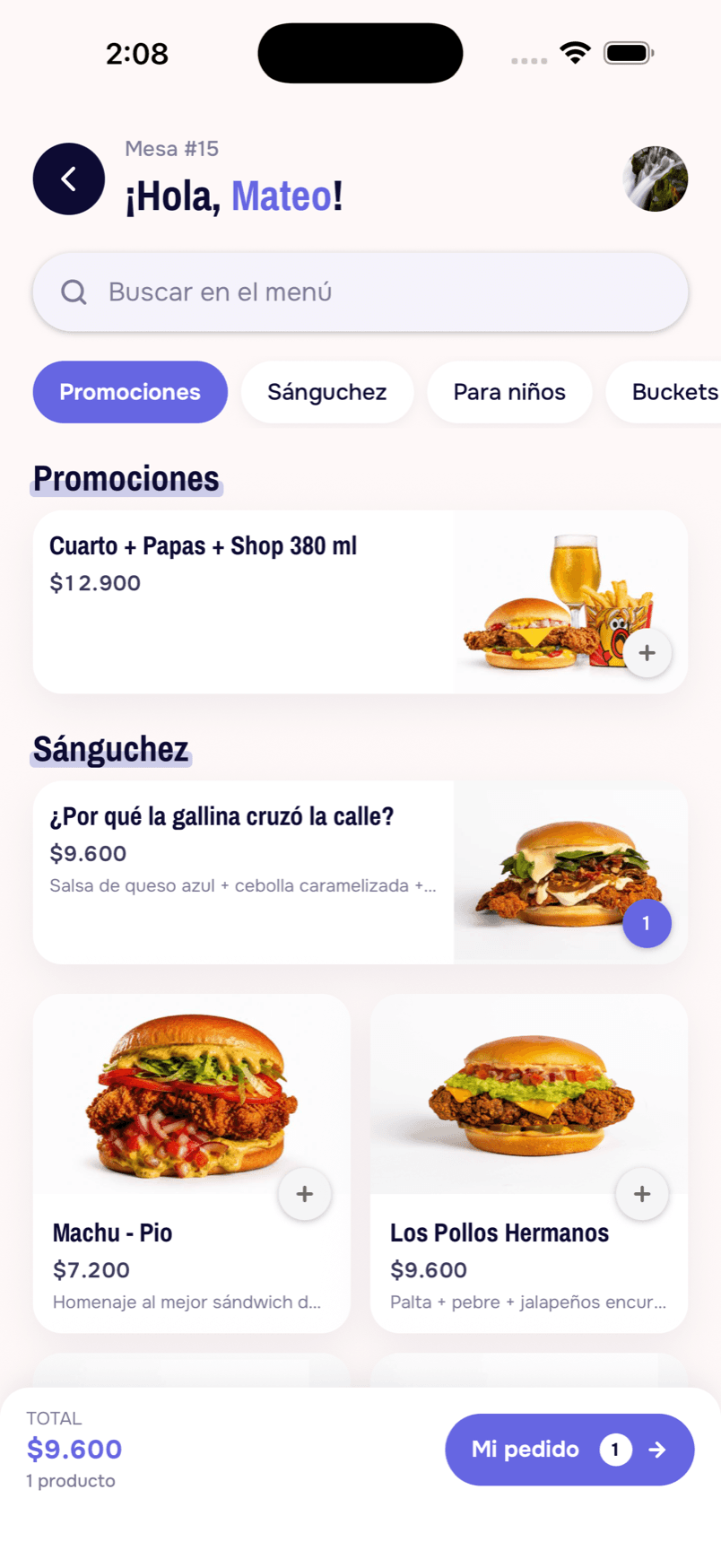 La carta de Chicken Love You, abierta desde el QR de la mesa